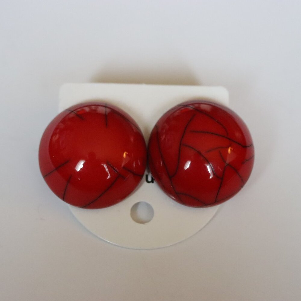 Newer Marion Godart Red Striped Clip On Earrings